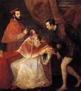 TIZIANO Vecellio Pope Paul III with his Nephews Alessandro and Ottavio Farnese oil